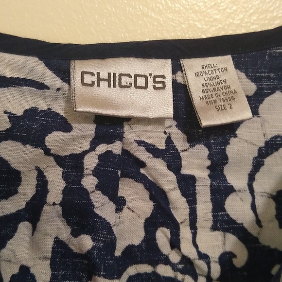 CHICO'S Eyelet Cotton Linen Blend Coat 2 - Picture 4 of 10